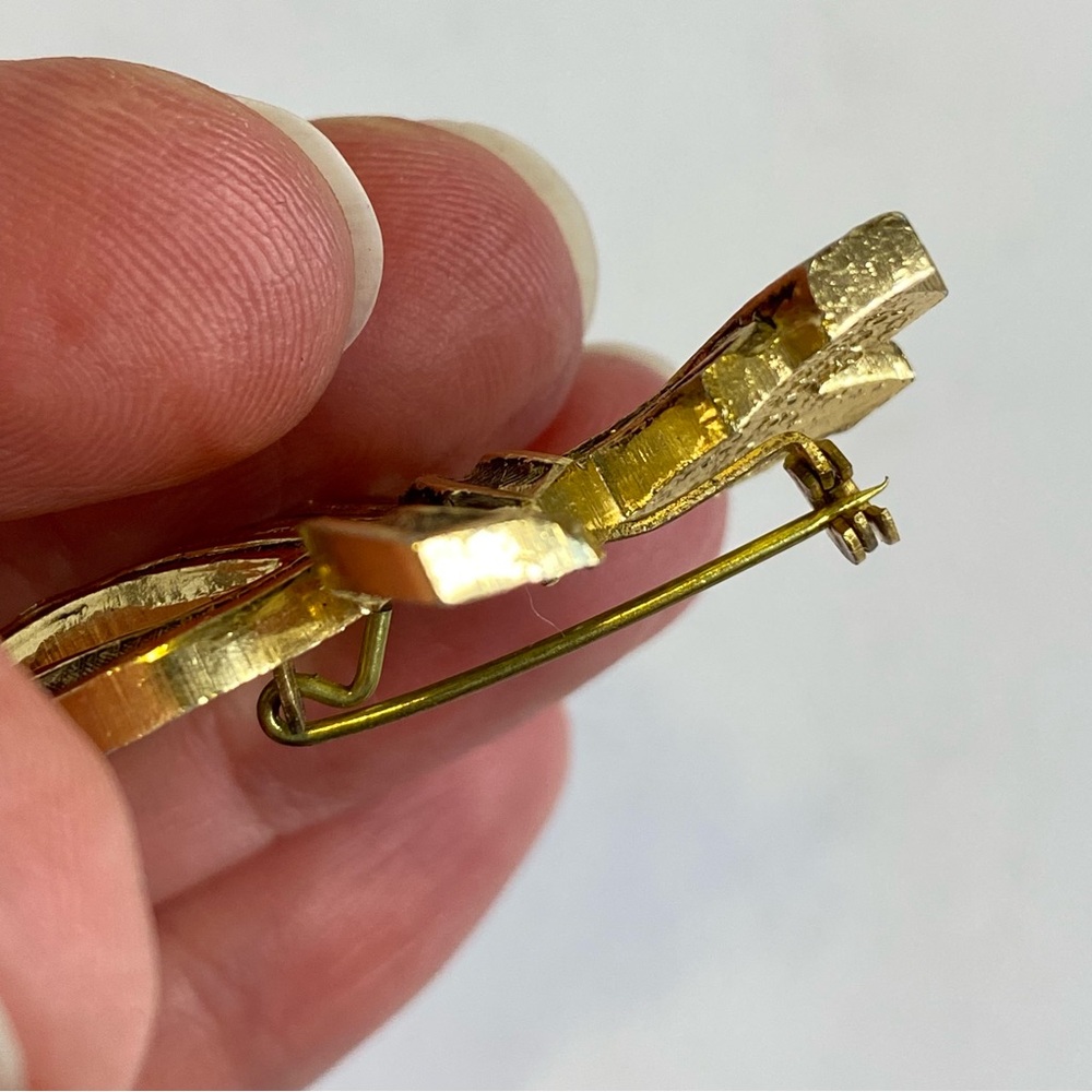 Vintage Gold Tone Bow Ribbon Brooch Made in France - Picture 7 of 12